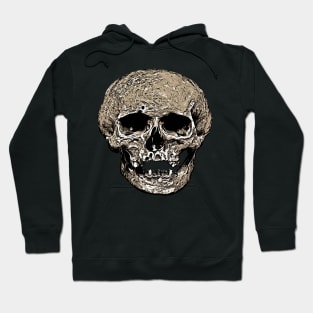 Vile Grungy Cranium Art Illustration In Black and Greige Hoodie